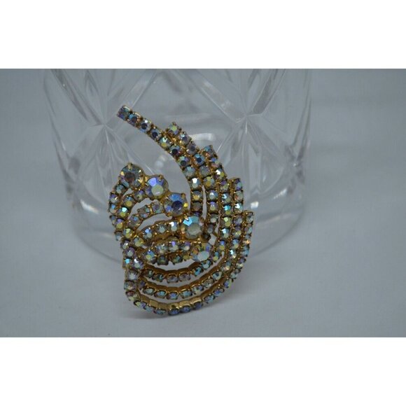 Rhinestone Wave Brooch Surfing Big Wave Swirl Rhinestone Brooch Vtg - Picture 3 of 10